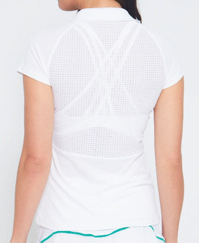 L'Etoile Mesh Zip Performance S/S Polo - White/Green