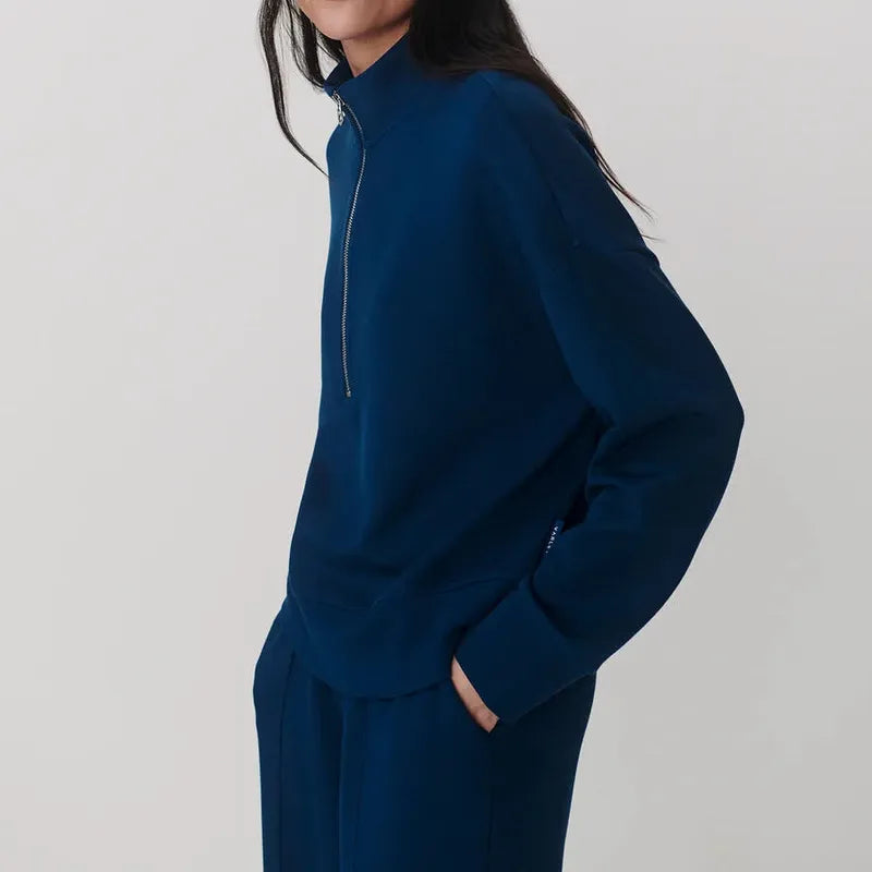 Varley Mavis Mock Neck Sweat - Sea Blue