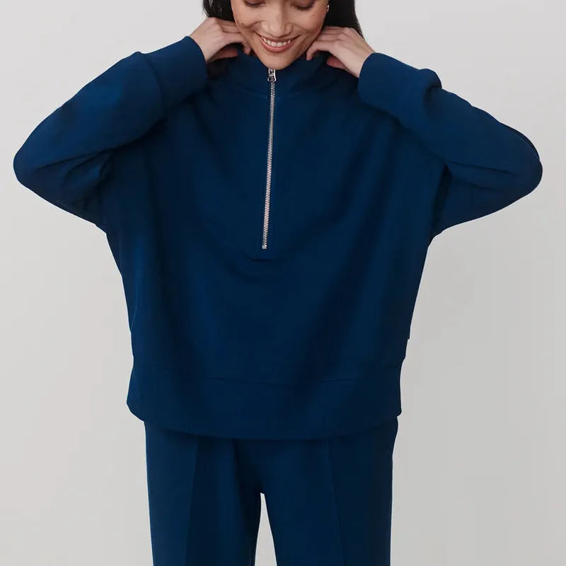 Varley Mavis Mock Neck Sweat - Sea Blue