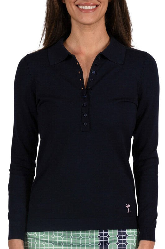 Golftini Button Polo Sweater - Navy