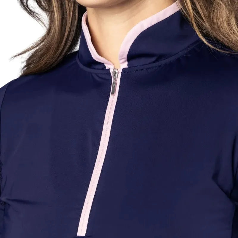 Golftini Cool Girl Mock L/S Top - Navy/Pink