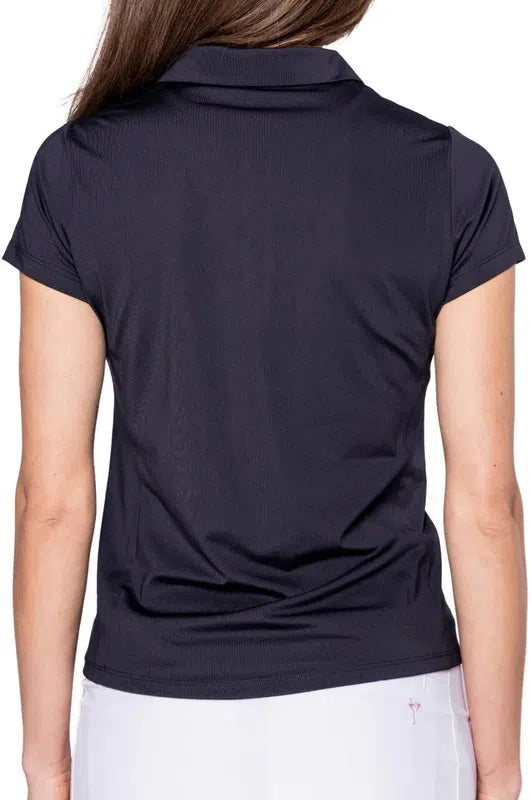 Golftini S/S Zip Tech Polo - Navy/Light Pink