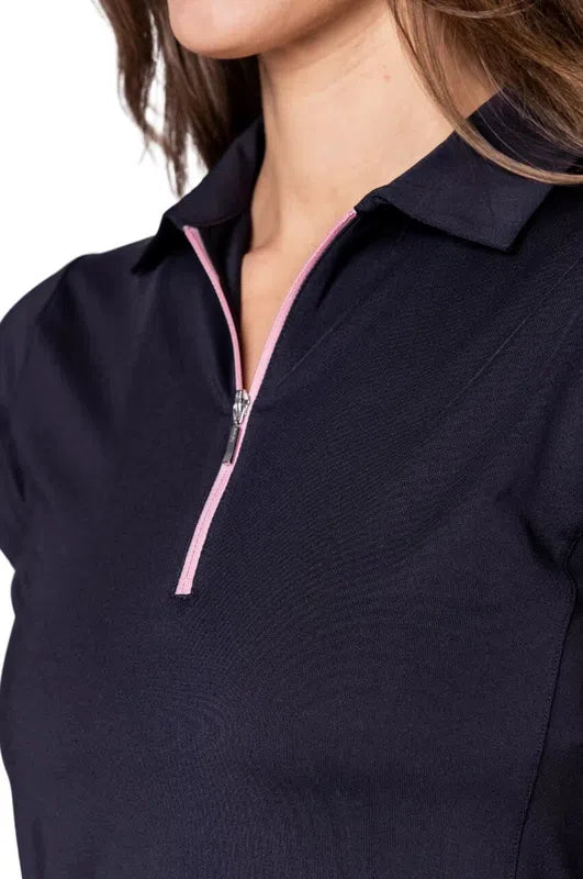 Golftini S/S Zip Tech Polo - Navy/Light Pink