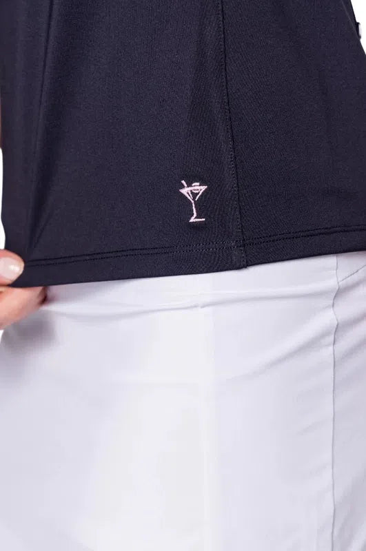 Golftini S/S Zip Tech Polo - Navy/Light Pink