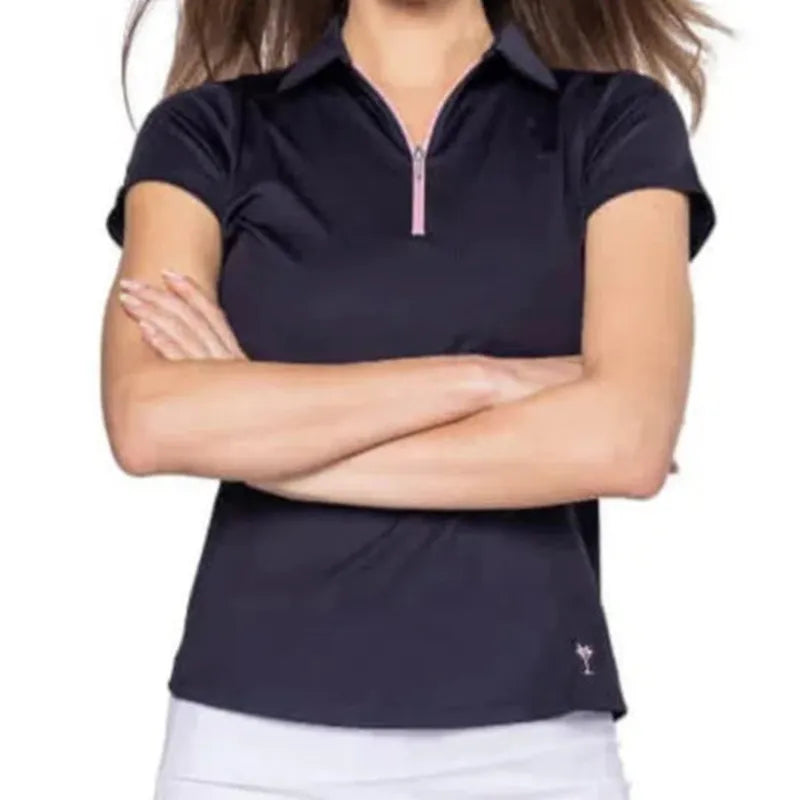 Golftini S/S Zip Tech Polo - Navy/Light Pink