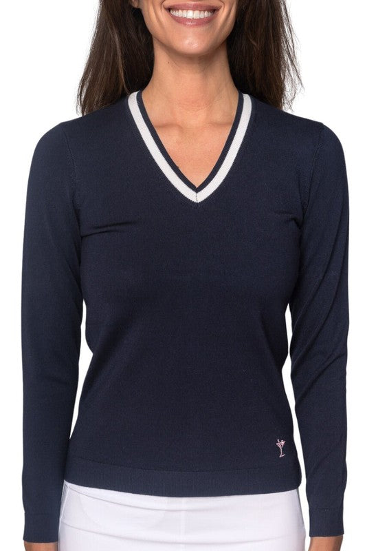 Golftini V-Neck Sweater - Navy/White