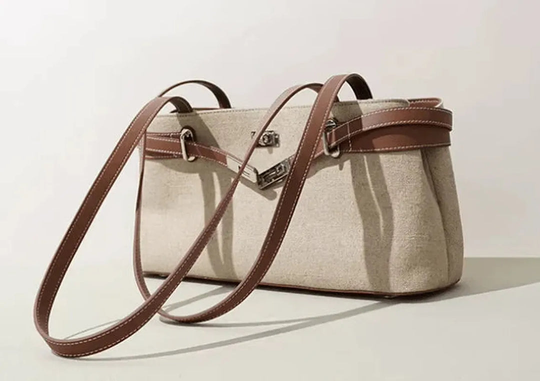 preneLOVE Rundle Linen & Leather Bag - Cognac