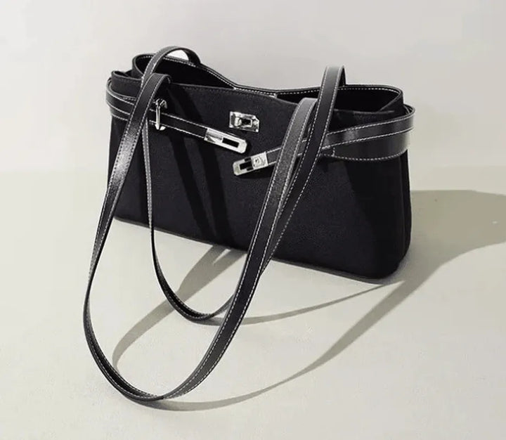 preneLOVE Rundle Linen & Leather Bag - Black