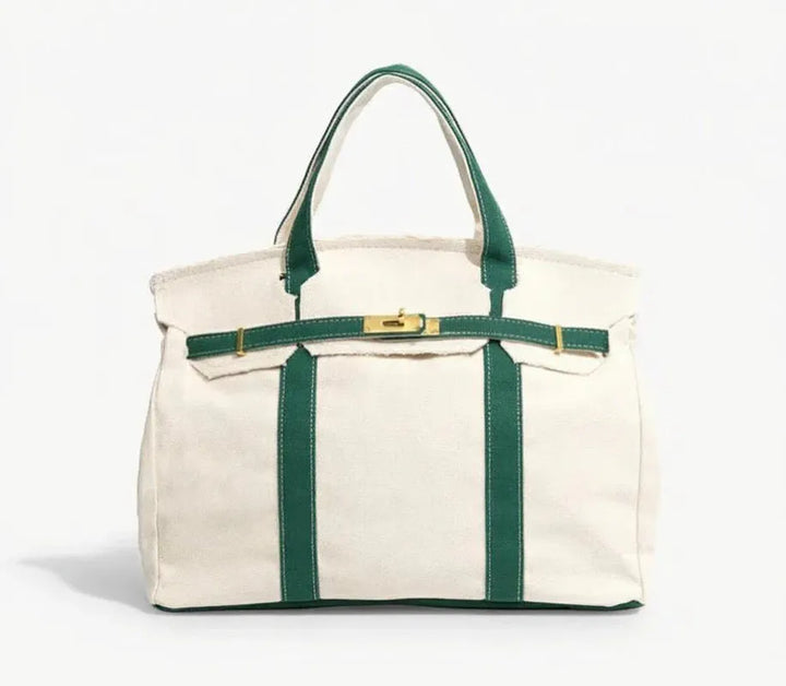 preneLOVE Wingold Canvas Tote - Natural/Green