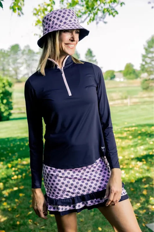 Golftini Cool Girl Mock L/S Top - Navy/Pink
