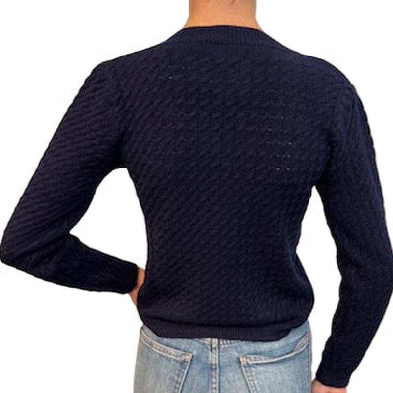 Pistache V-Neck Chain Knit Sweater - Navy