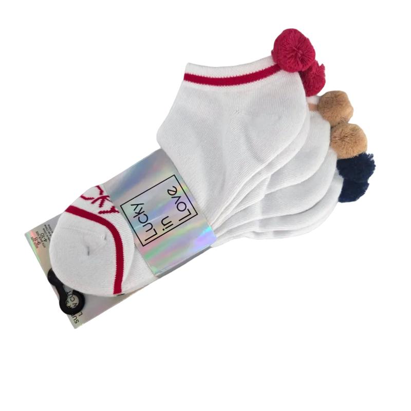 Lucky In Love Pom Socks - Berry/Navy/Taupe