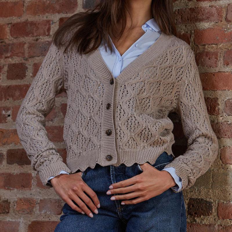 Autumn Cashmere Diamond Scallop Edge Cardigan - Sandalwood