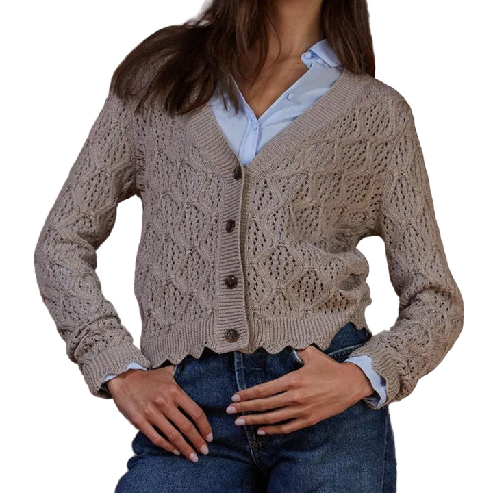 Autumn Cashmere Diamond Scallop Edge Cardigan - Sandalwood