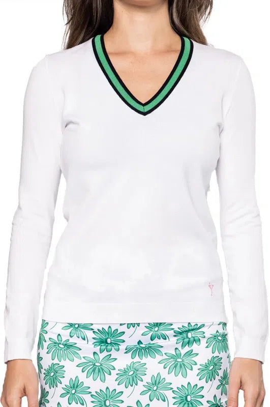 Golftini V-Neck Sweater - White/Green