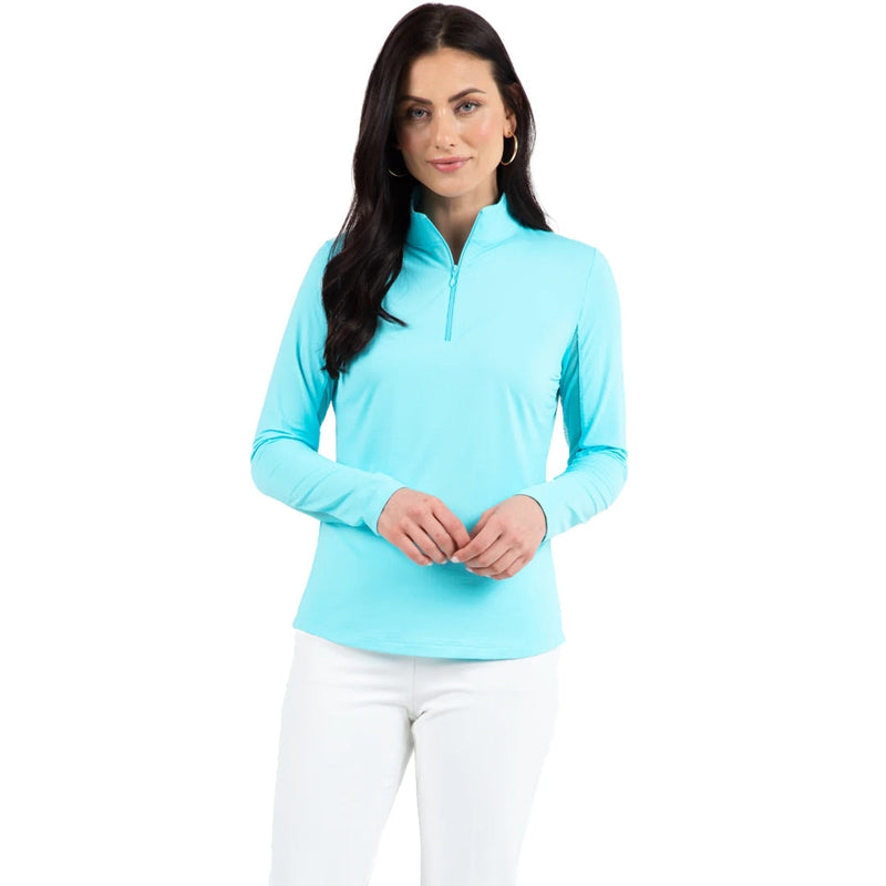 IBKUL Solid L/S Mock Neck Top - Seafoam