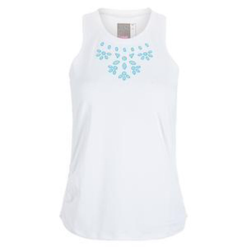 Lucky In Love Eyelet Tank - White (Turquoise)