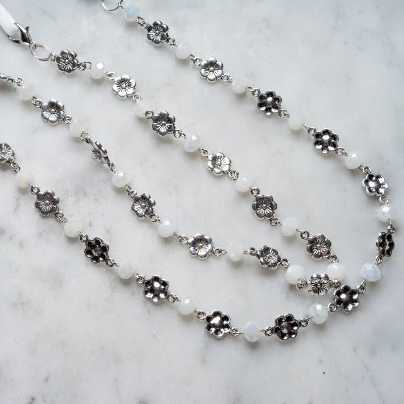 Mask/Glasses Chain-Silver Flowers