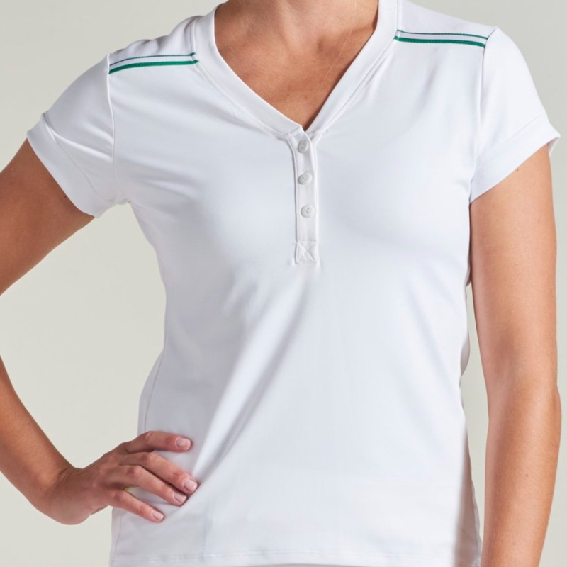 L'Oeuf Poche Baseline S/S Henley - White/Green Trim