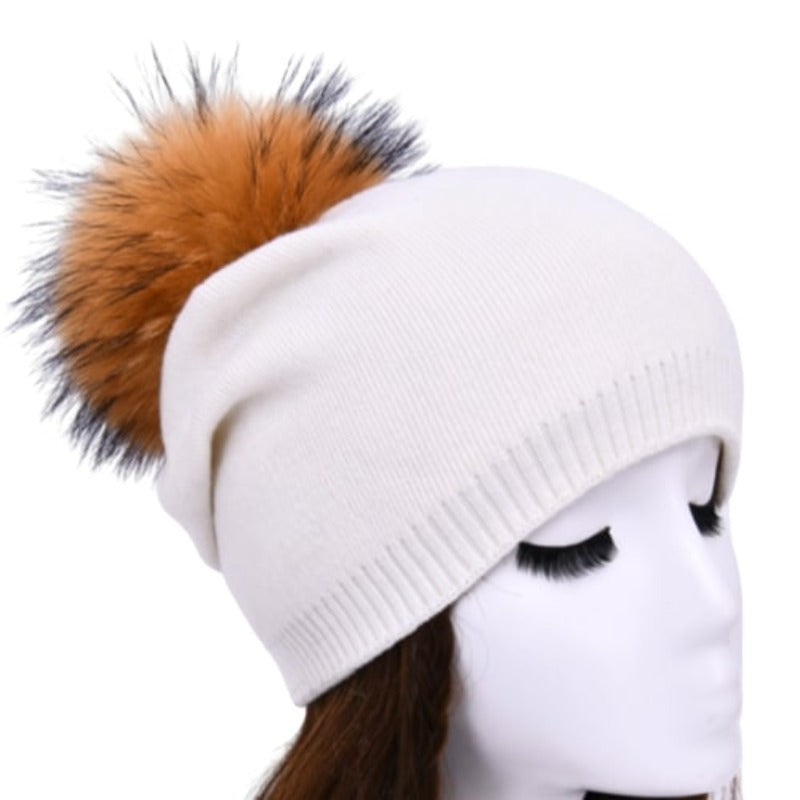 PNYC Evelyn Beanie - Winter White/Natural (Real Fur)