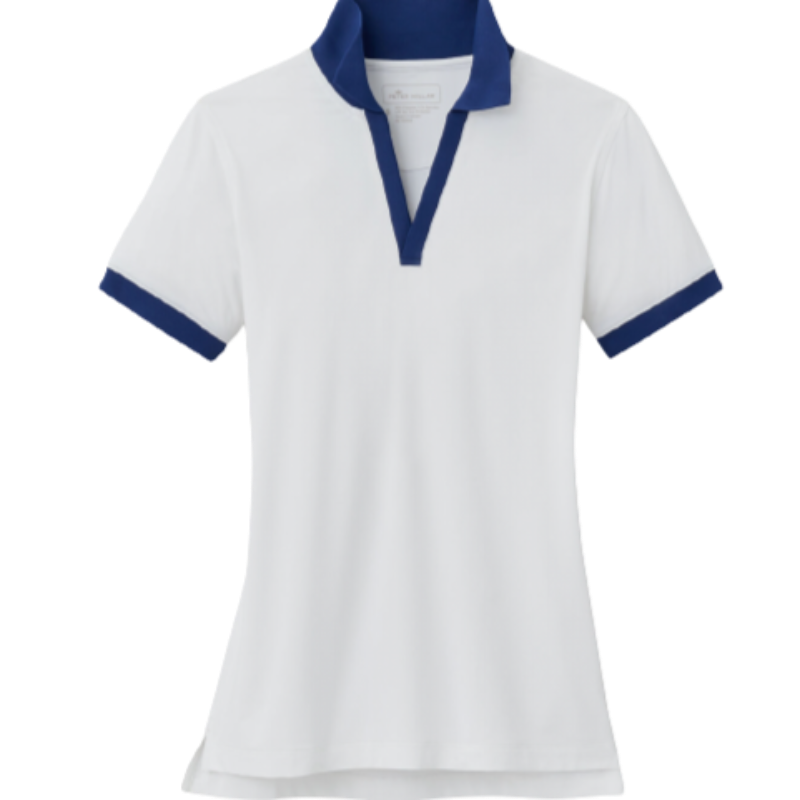 Peter Millar V-Neck Court Polo - White/Blue