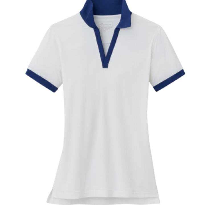 Peter Millar V-Neck Court Polo - White/Blue