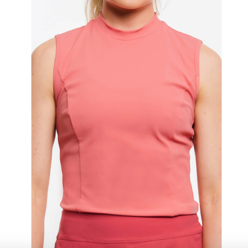 Foray Golf Mock Neck S/L Rib Top - Coral