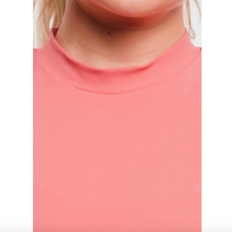 Foray Golf Mock Neck S/L Rib Top - Coral