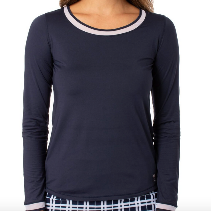 Golftini L/S Mesh Trim Top - Navy/White