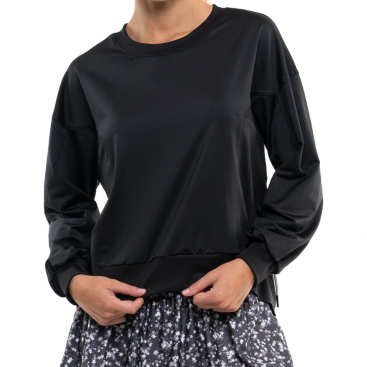 Lucky In Love Ruche Back L/S Top - Black