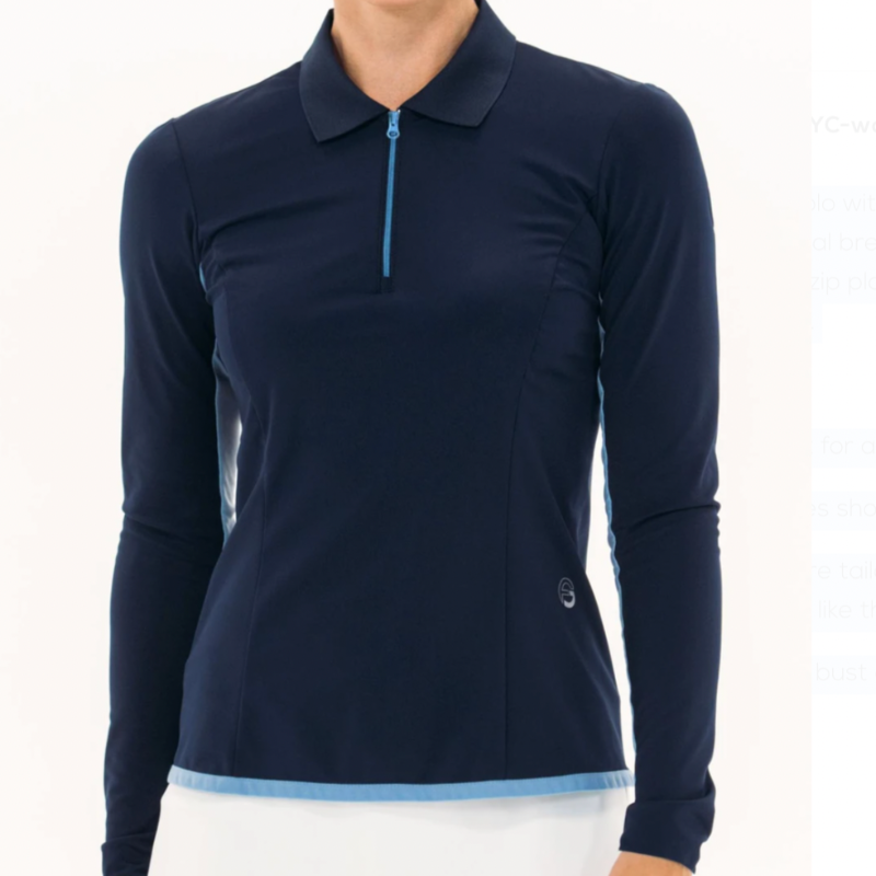 Foray Golf L/S Mesh Inset Polo - Navy/Cielo