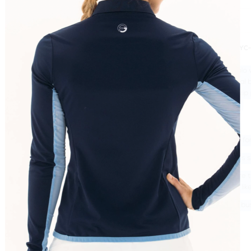 Foray Golf L/S Mesh Inset Polo - Navy/Cielo