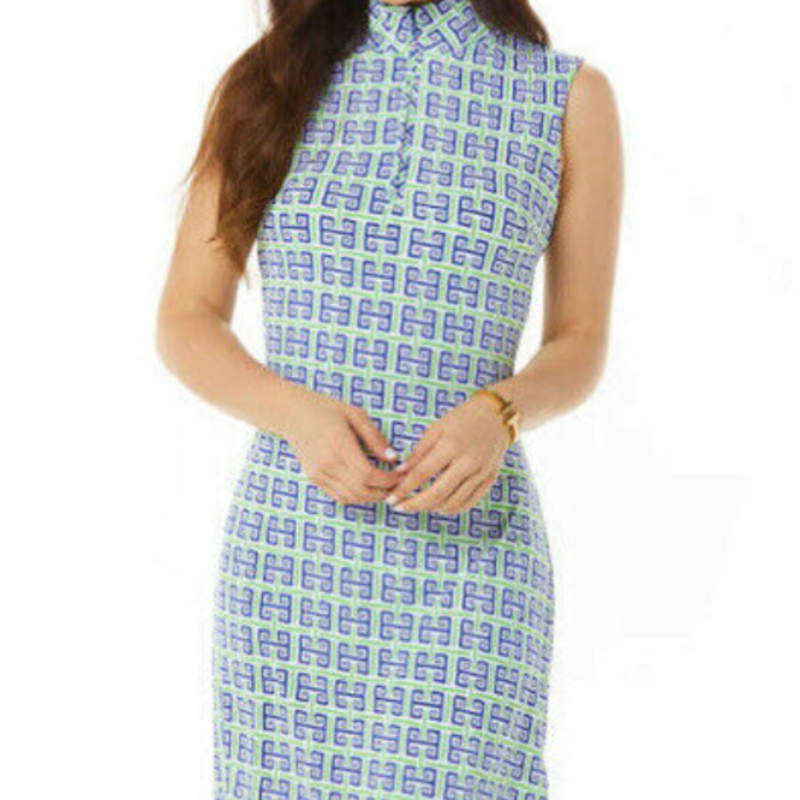 IBKUL Geo S/L Mock Neck Dress - Navy/Green