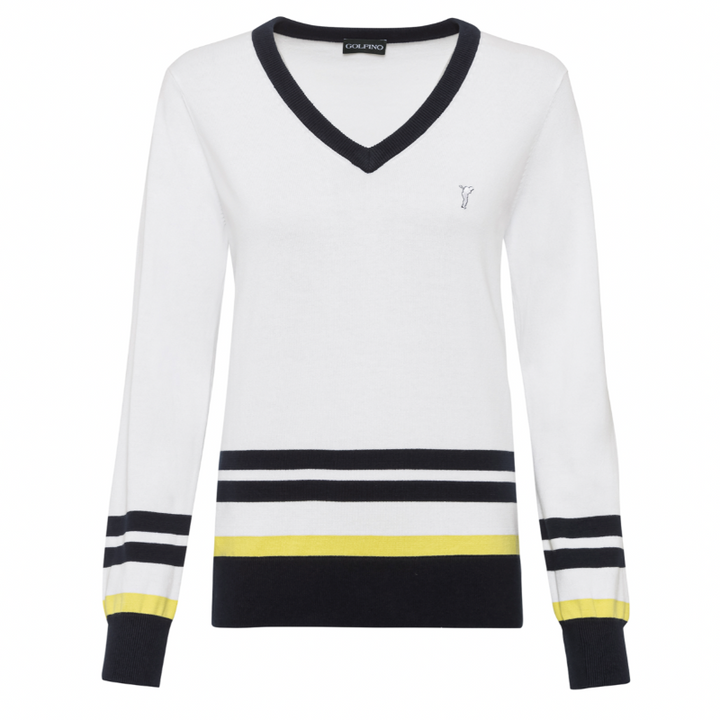 Golfino Atlantic Cruise V-Neck Pullover-White Stripe