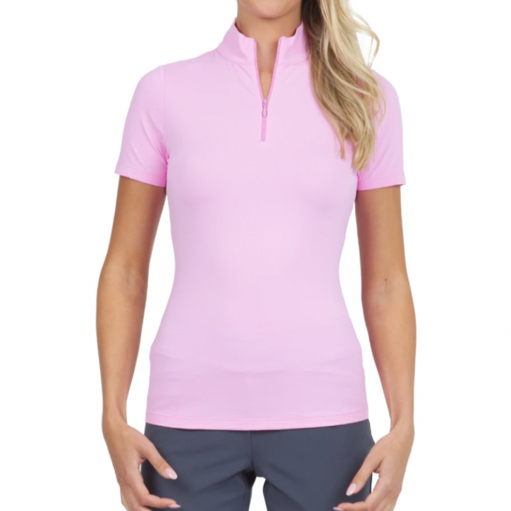 IBKUL Solid S/S Mock Neck Top - Candy Pink