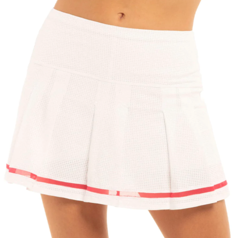 Lucky In Love Micro Tuck Pleat Skort - White/Pink Trim