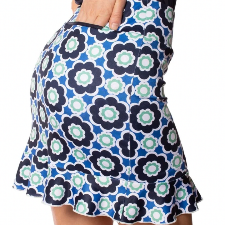 Golftini Want It All Pull-On Ruffle Skort (18")- Navy/Blue/Green