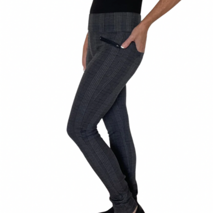 LaaTeeDa Slim Pant - Grey Plaid