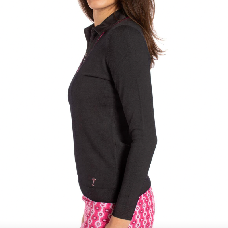 Golftini V-Neck Sweater- Black/Hot Pink