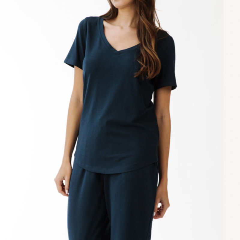 Paper Label Emilia S/S V-Neck Top - Midnight Blue