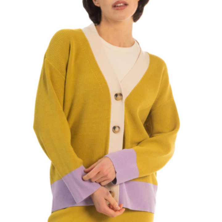 Paper Label Lee Contrast Cardi - Golden Olive