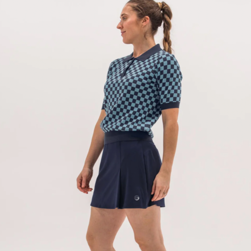 Foray Golf Checkered Knit S/S Polo - Navy/Blue