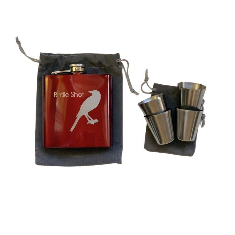 Birdie Juice Flask w/4 Shot Glasses - Red