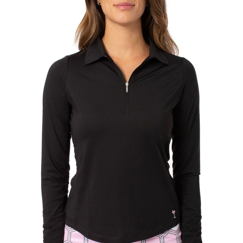 Golftini L/S Zip Tech Polo - Black