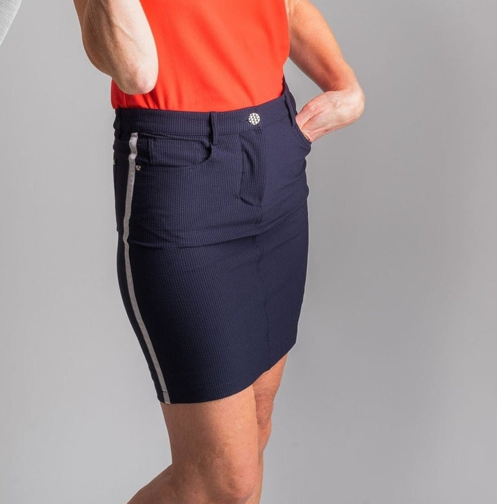 Movetes Seersucker Skort - Midnight Blue/White Stripe