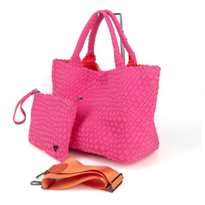 preneLOVE London Large Woven Tote - Pink/Orange